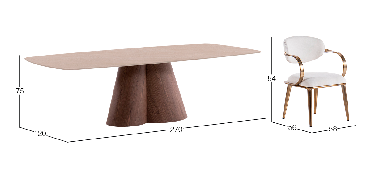 Comedor de Cerámica 270 x 120 cm Ginger con 8 Sillas Lacey