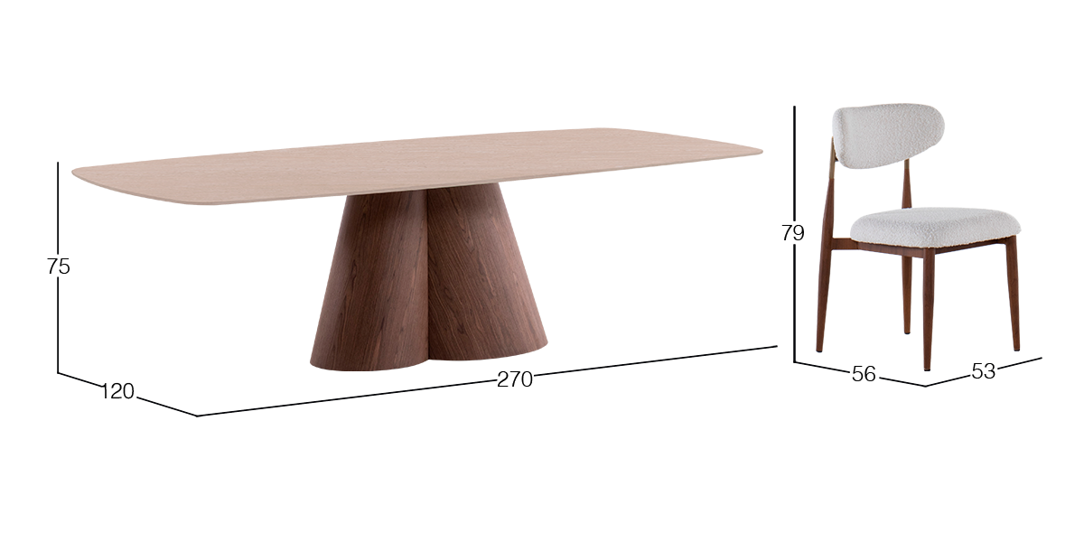 Comedor de Cerámica 270 x 120 cm Ginger con 8 Sillas Lucca