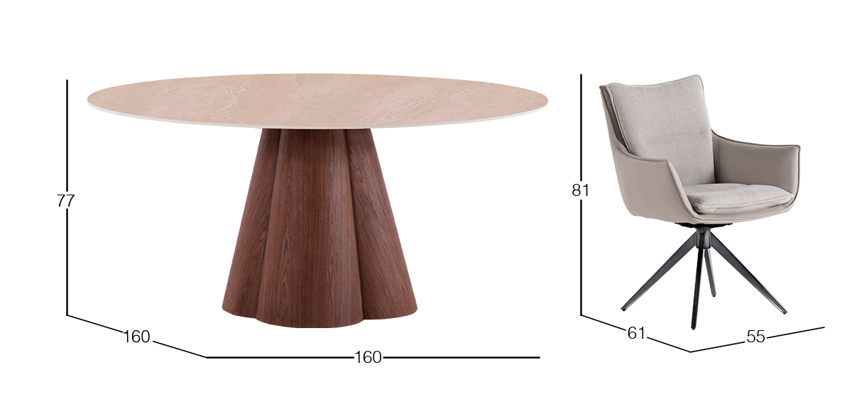 Comedor de Cerámica 160 cm Ginger con 6 Sillas Asha