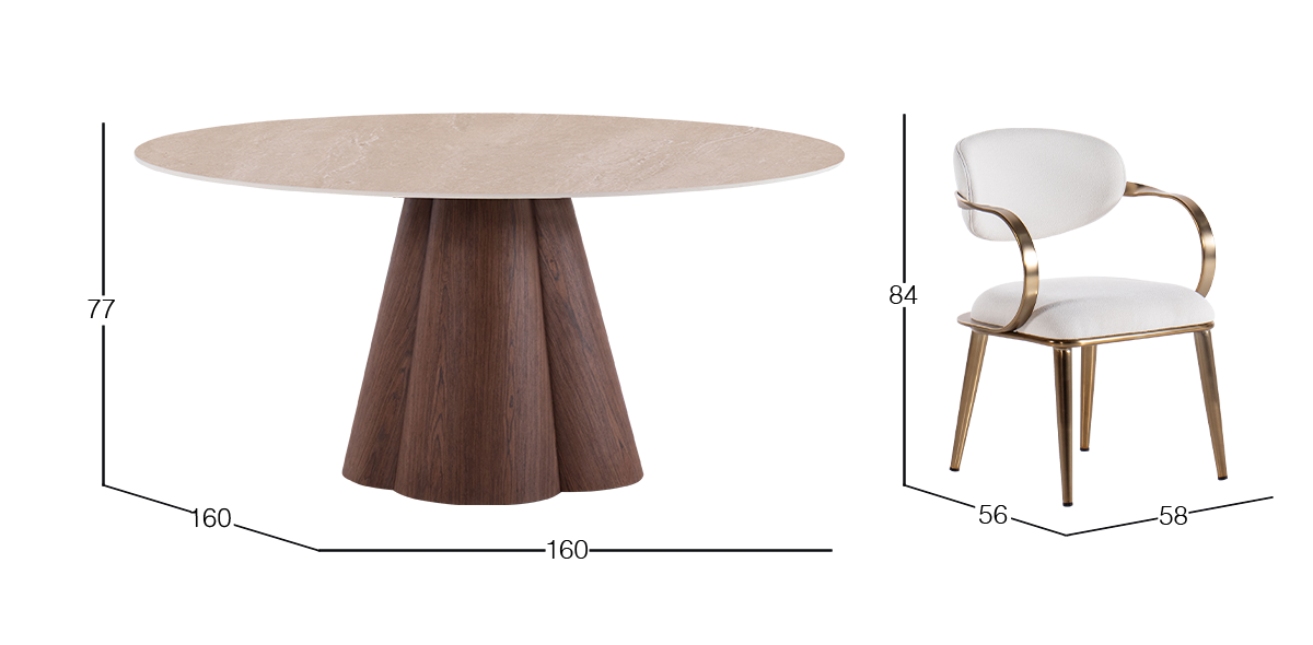 Comedor de Cerámica 160 cm Ginger con 6 Sillas Lacey