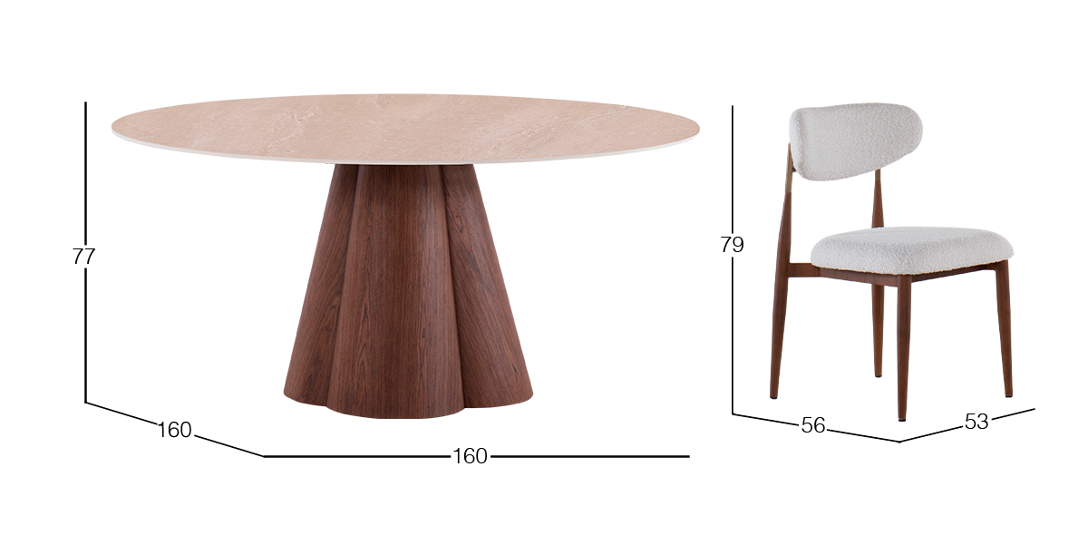 Comedor de Cerámica 160 cm Ginger con 6 Sillas Lucca