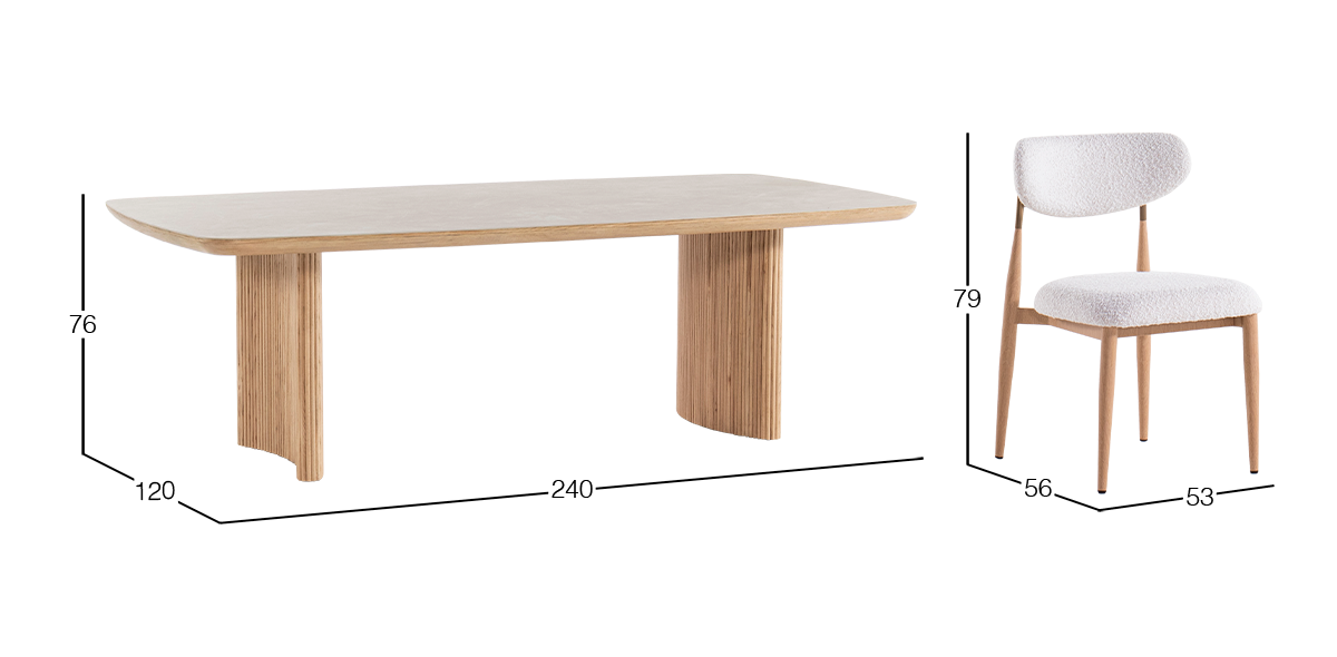 Comedor de Ceramica 240 x 120 Allens Natural con 8 Sillas Lucca