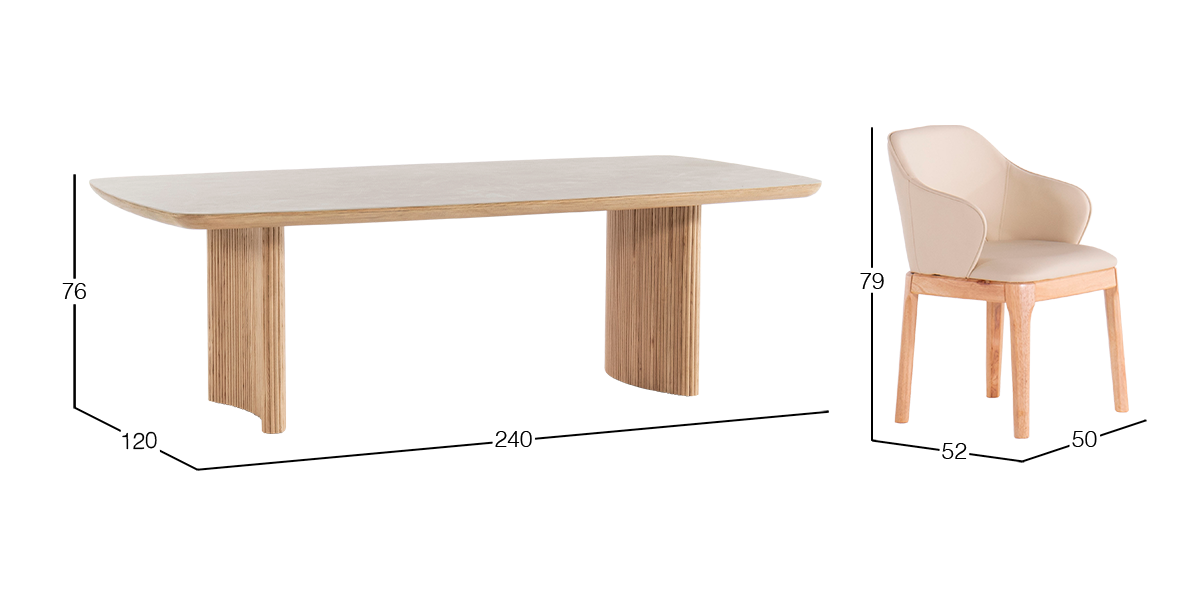 Comedor de Ceramica 240 x 120 Allens Natural con 6 Sillas Viseo