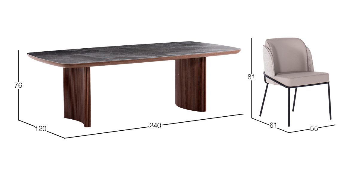 Comedor de Ceramica 240 x 120 Allens Gris con 8 Sillas Elan