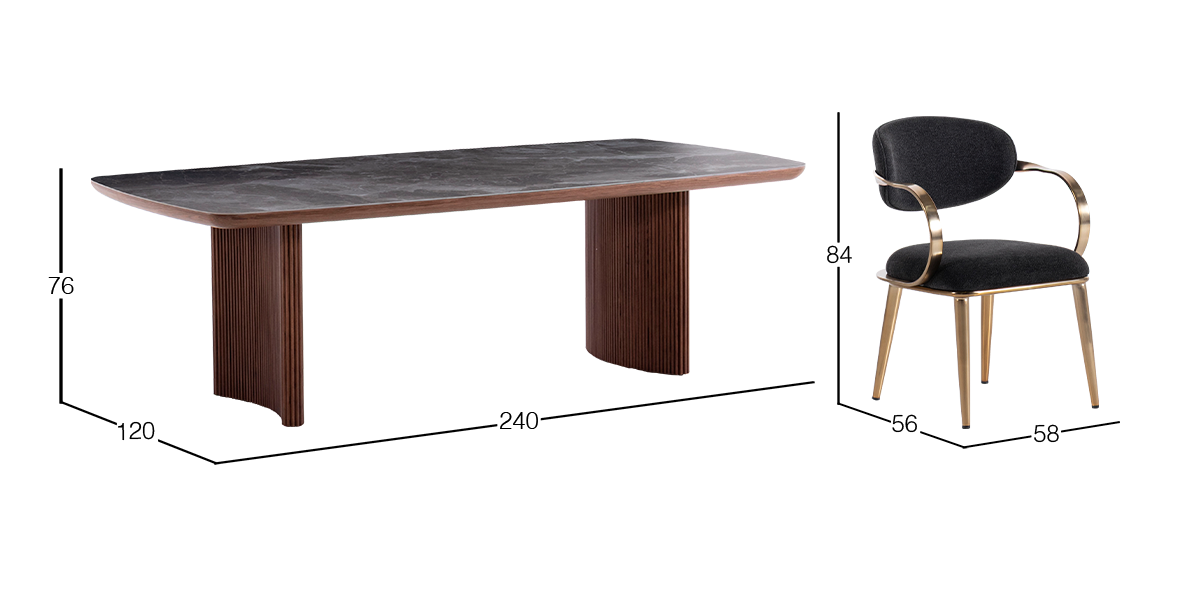 Comedor de Ceramica 240 x 120 Allens Gris con 8 Sillas Lacey