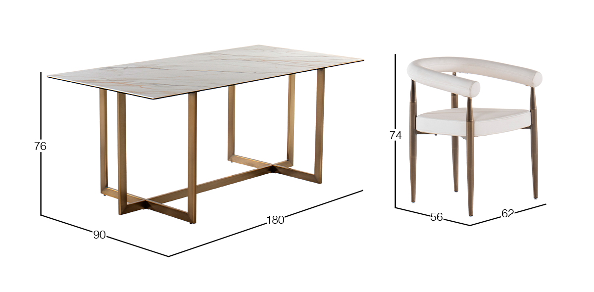 Comedor 180 x 90 cm Sicilia con 6 Sillas Blancas
