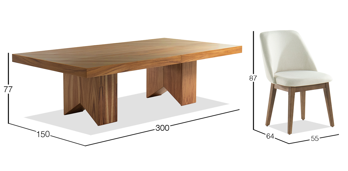 Comedor 300 x 150 cm Britz con 8 Sillas Carvallo Kelsi