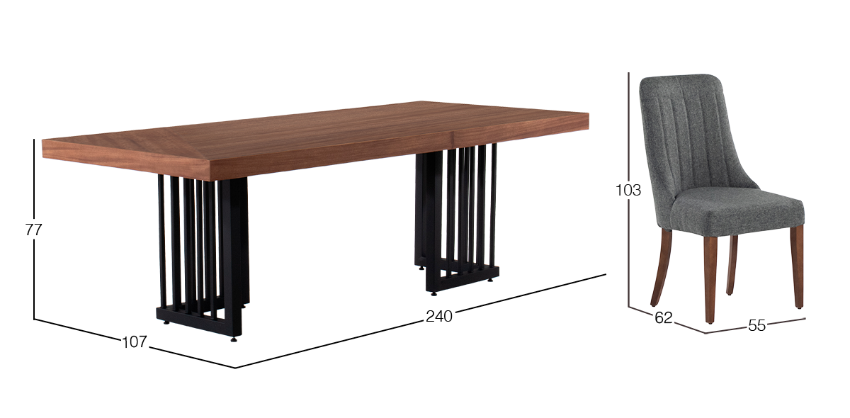 Comedor 240 x 107 cm Burgos con 8 Sillas Gris