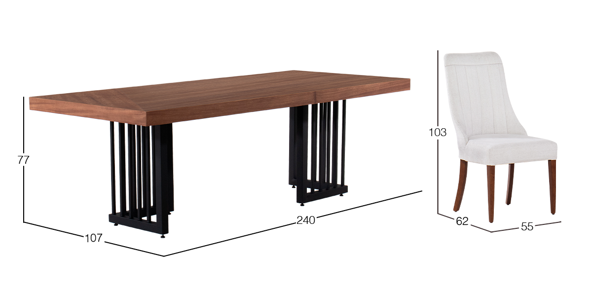 Comedor 240 x 107 cm Burgos con 8 Sillas Kelsi