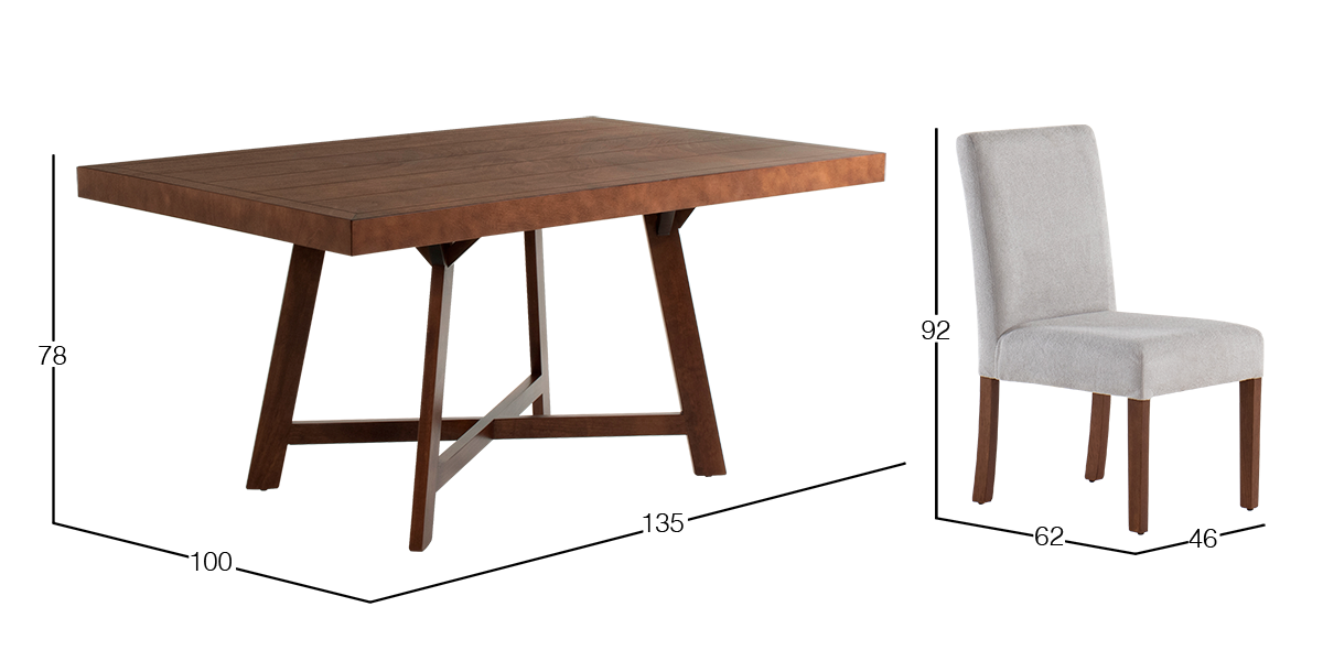 Comedor 135 x 100 cm Granada Nogal 4 Sillas Gris