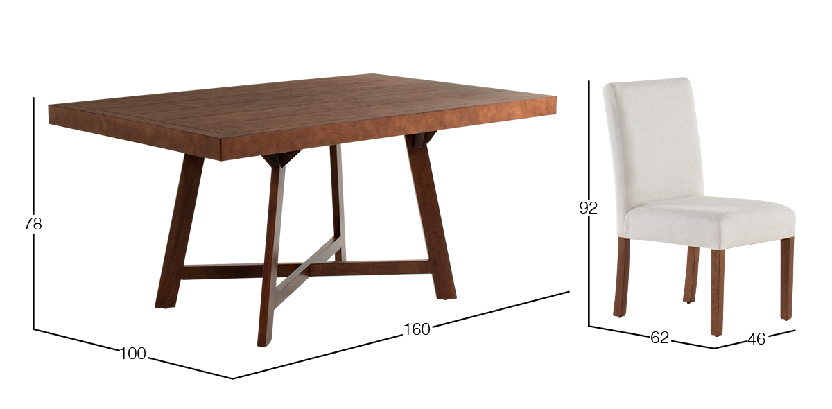 Comedor 160 x 100 cm Granada Nogal 6 Sillas Beige