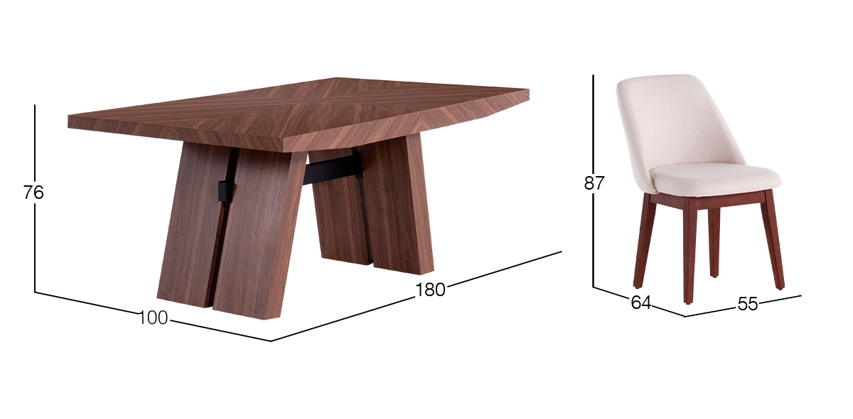 Comedor 180 x 100 cm Carmina Nogal con 6 Sillas