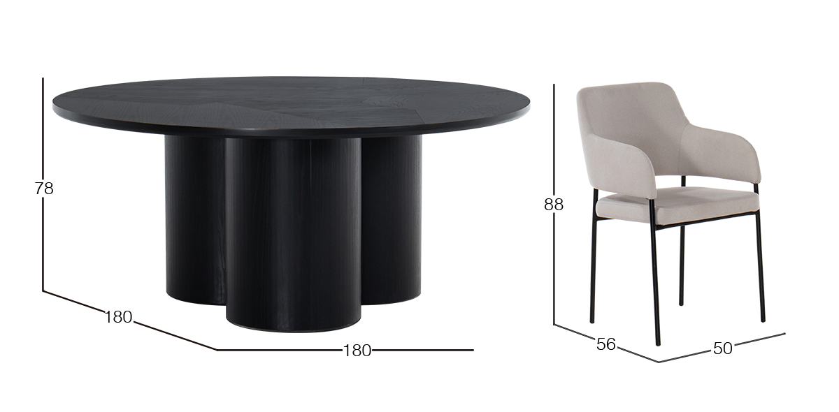 Comedor 180 cm Curvatura con 6 Sillas Guiza Negro