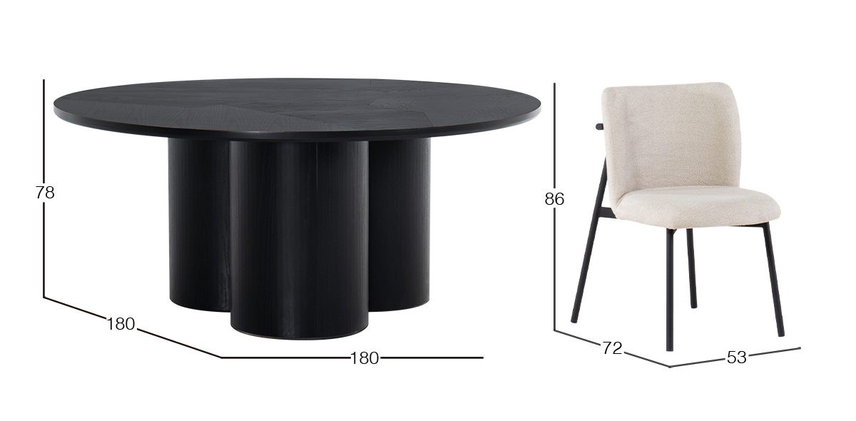 Comedor 180 cm Curvatura con 6 Sillas Curve Negro