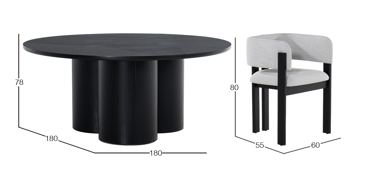 Comedor 180 cm Curvatura con 6 Sillas Negro