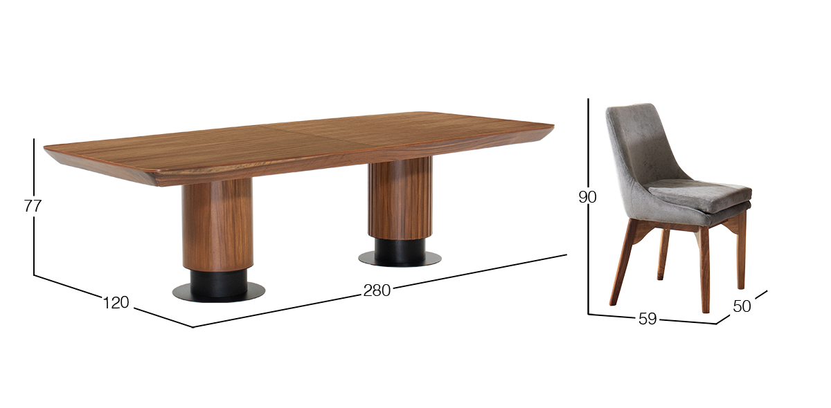 Comedor 280 x 120 cm Dann y 6 Sillas Allegra