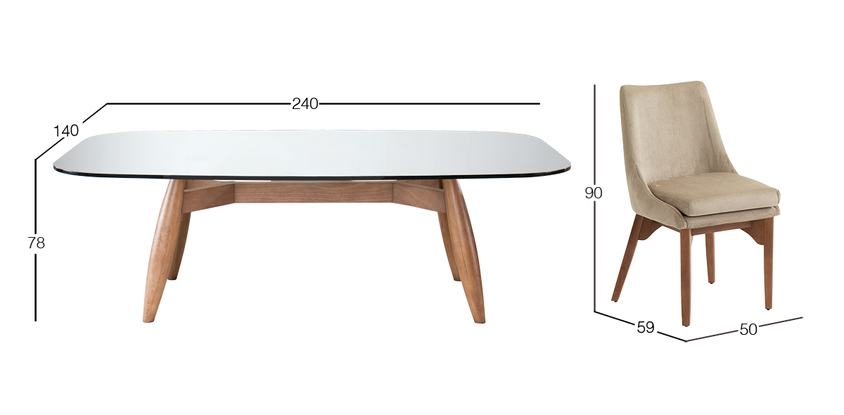 Comedor de Cristal 240 x 120 cm Donato y 8 Sillas Allegra