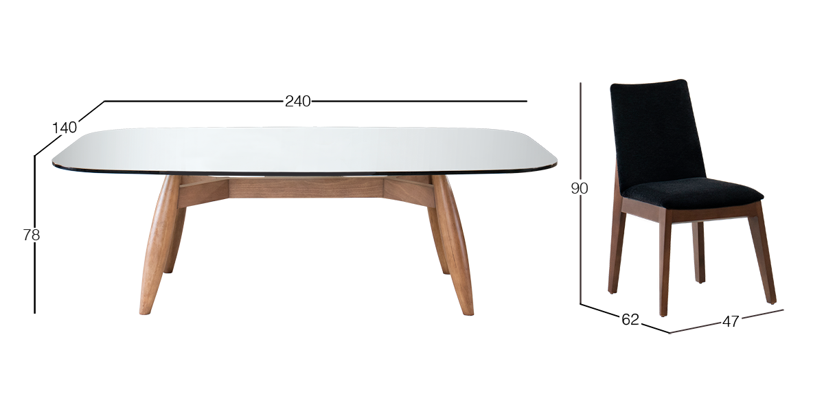 Comedor de Cristal 240 x 120 cm Donato y 6 Sillas Matera