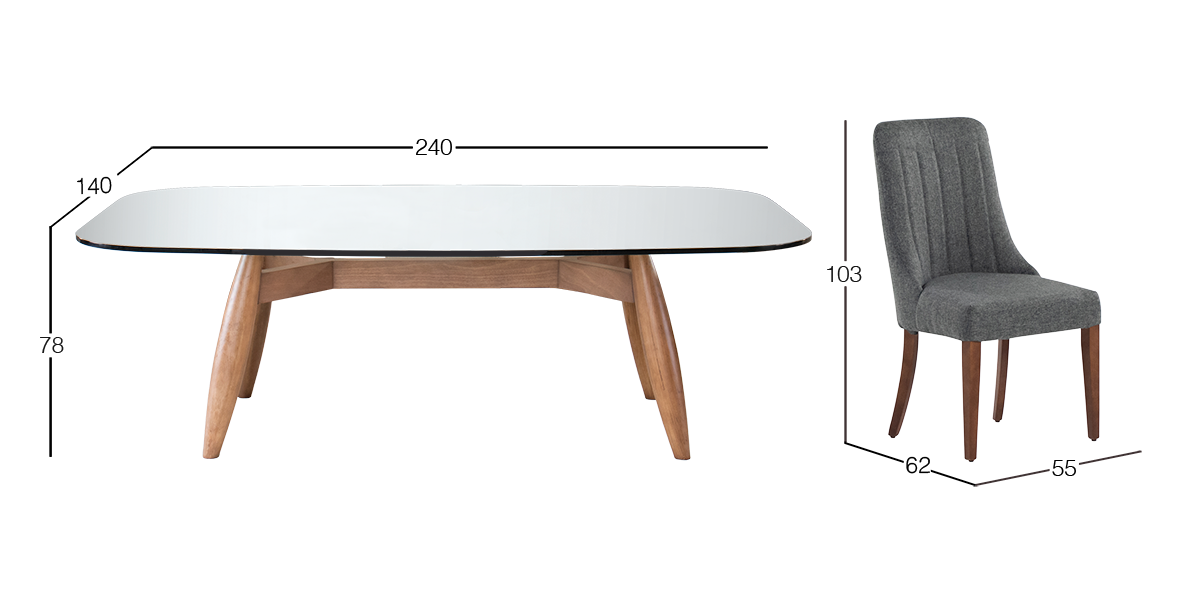 Comedor de Cristal 240 x 120 cm Donato y 6 Sillas Burgos