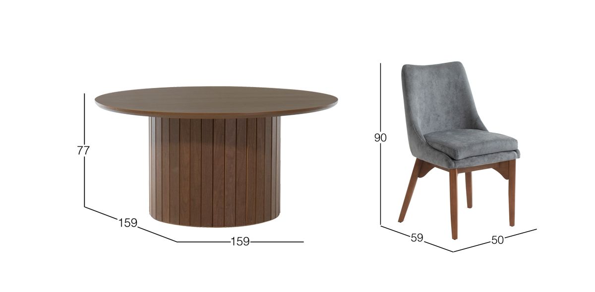 Comedor 160 cm Dunna Nogal y 5 Sillas Allegra