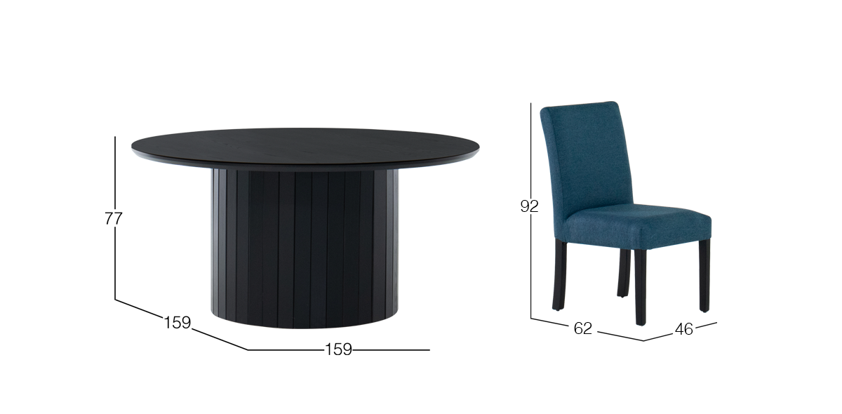 Comedor 160 cm Dunna Negro con 5 Sillas Granada Azul