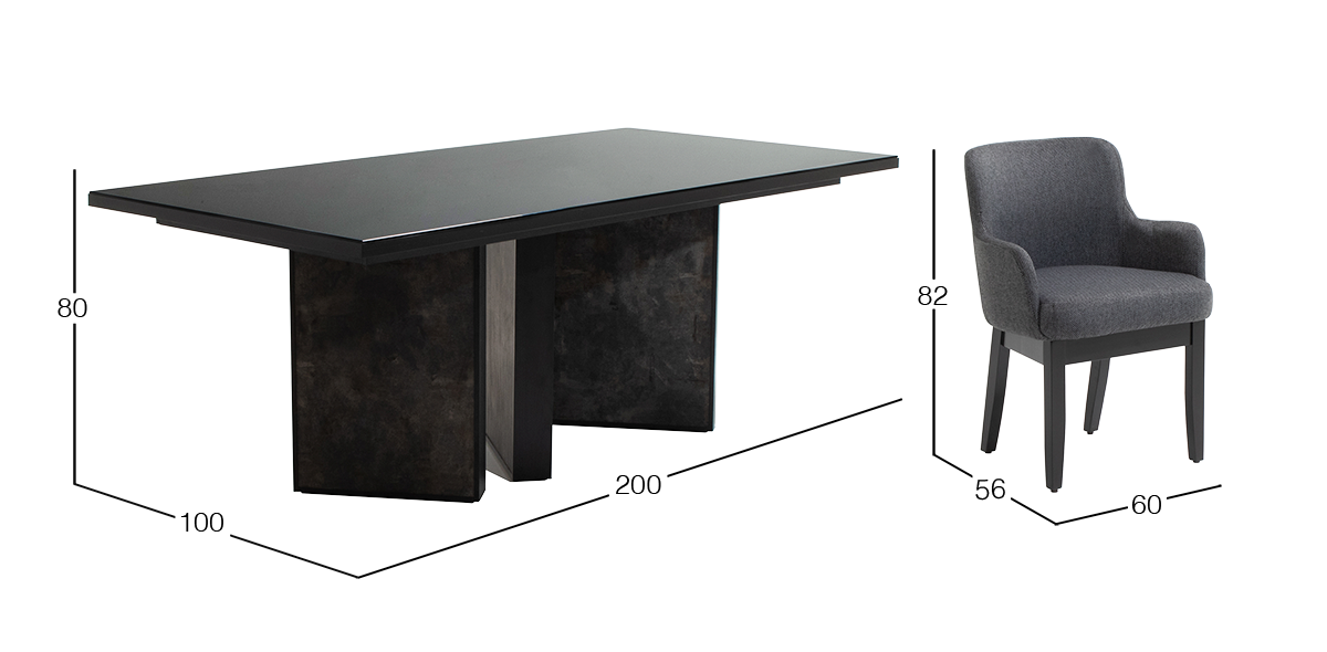 Comedor Geo Negro 200x100 cm con 4 Sillas 