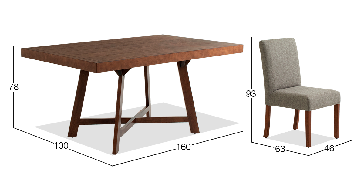 Comedor 160 x 100 cm Nogal Granada y 6 sillas Gris Trend Pebble