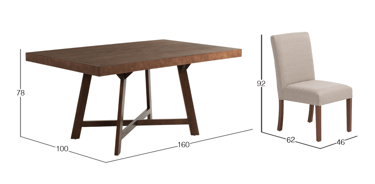 Comedor 160 x 100 cm Granada Nogal con 4 Sillas y Banca Beige