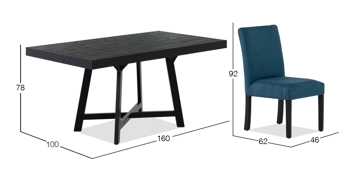 Comedor 160 X 100 cm Negro Granada y 4 Sillas Azul
