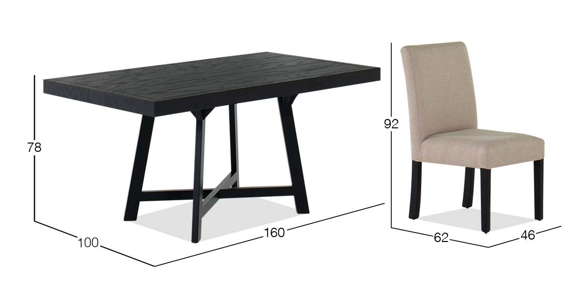 Comedor 160 x100 cm Negro Granada y 4 Sillas Beige