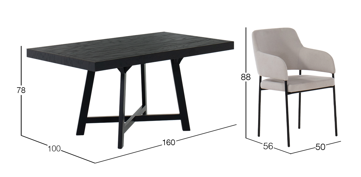 Comedor 160 x 100 cm Granada Negro Ccon 4 Sillas Guiza