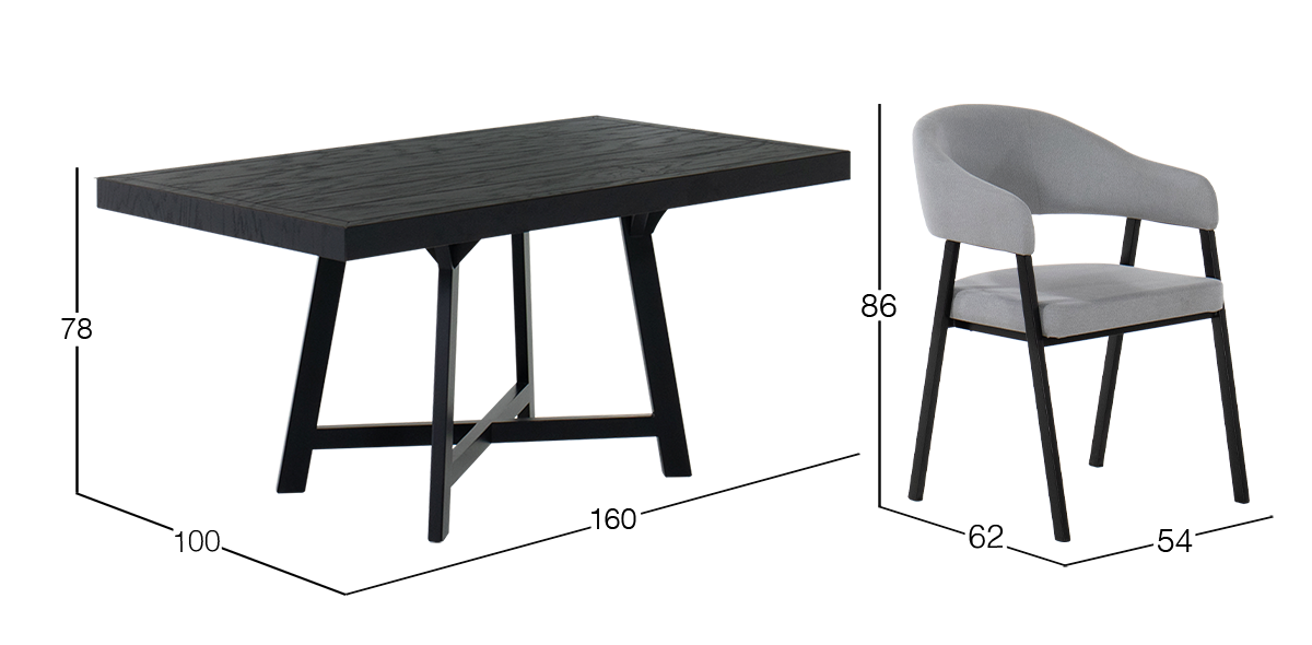 Comedor 160 x 100 cm Granada Negro con 4 Sillas Alfa 