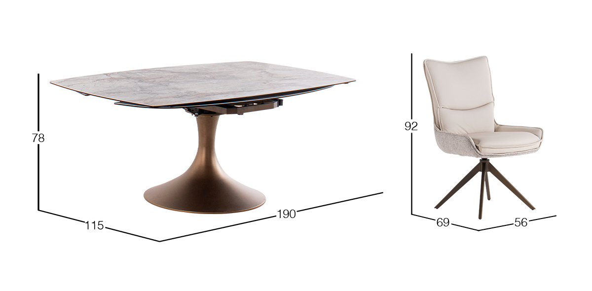 Comedor de Ceramica Con Extensión 190 x 115 cm Ayre con 8 Sillas