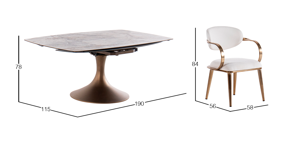 Comedor de Ceramica Con Extensión 190 x 115 cm Ayre con 4 Sillas Lacey