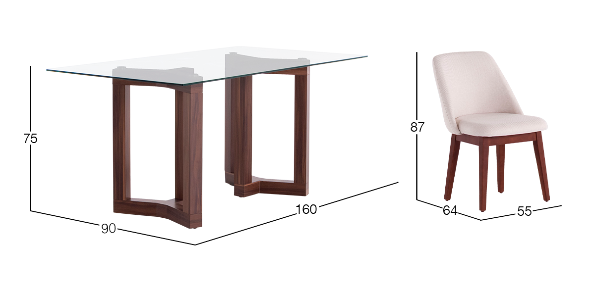 Comedor 160 x 90 cm Gyo Nogal con 4 Sillas Carmina