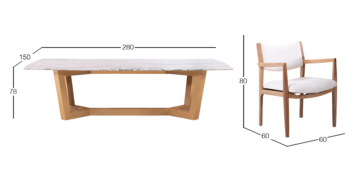 Comedor Rosa Morada/Granito 280 x 150 cm Huxley con 6 Sillas