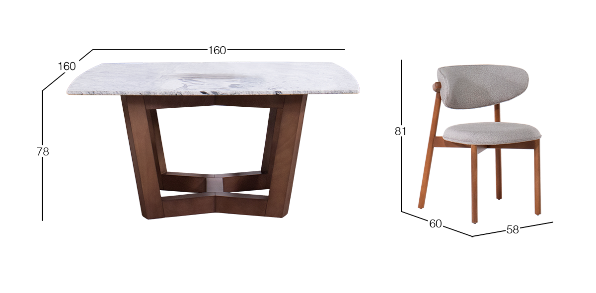 Comedor de Granito 160 x 160 cm Huxley Nogal y 8 Sillas Malbec