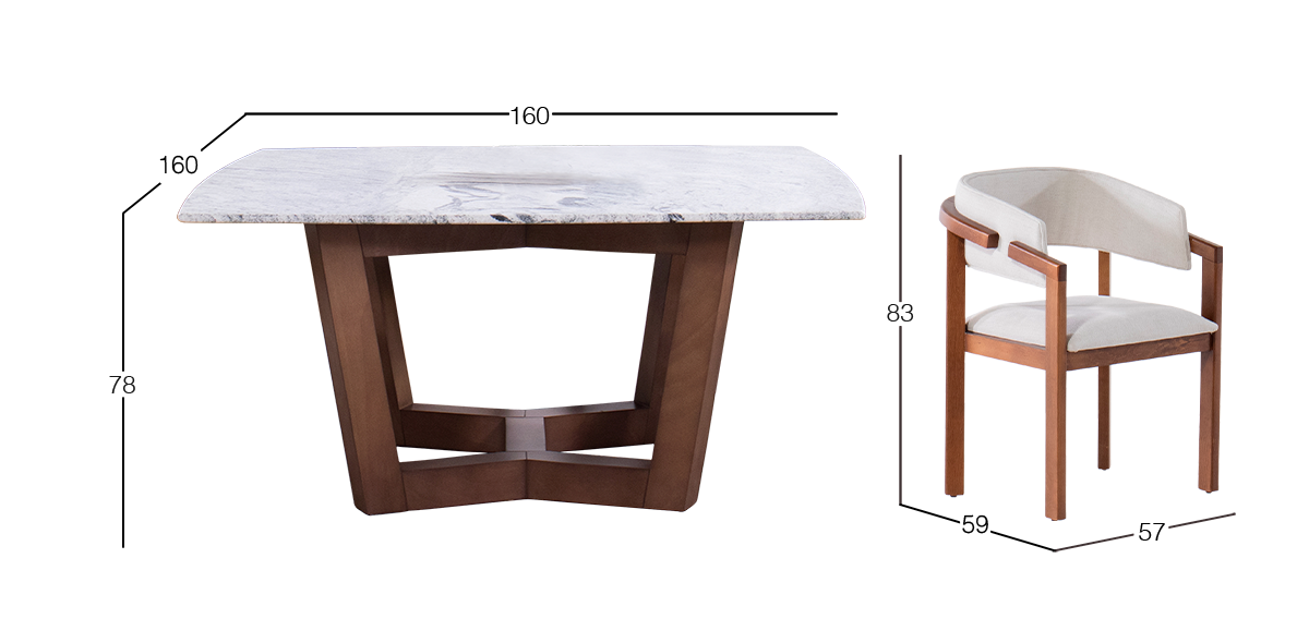 Comedor Nogal/Granito 160 x 160 cm Huxley con 8 Sillas Dann