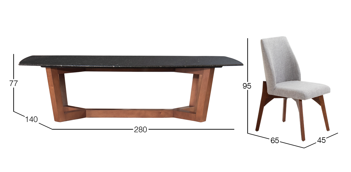 Comedor de Granito 280 x 140 cm Huxley y 6 Sillas Ziba