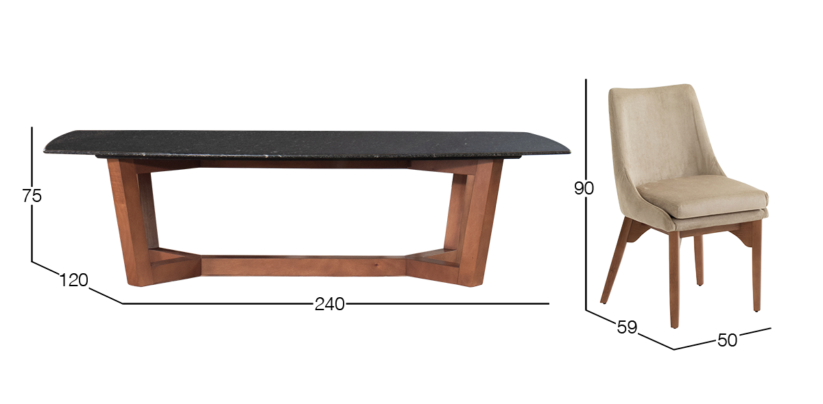 Comedor de Granito 240 x 120 cm Huxley y 6 sillas Allegra Beige