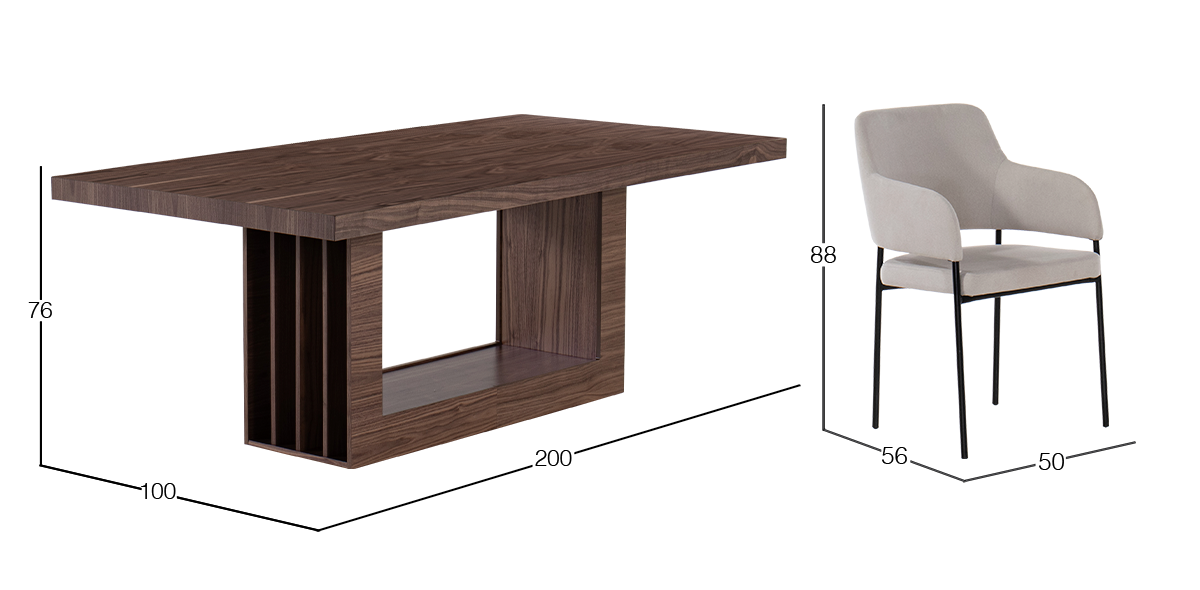 Comedor 200 x 100 cm Kore con 6 Sillas Guiza