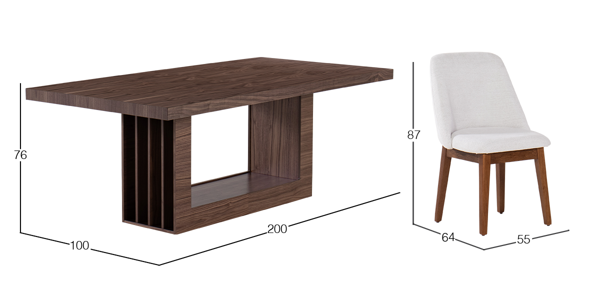 Comedor 200 x 100 cm Kore con 6 Sillas Carvallo