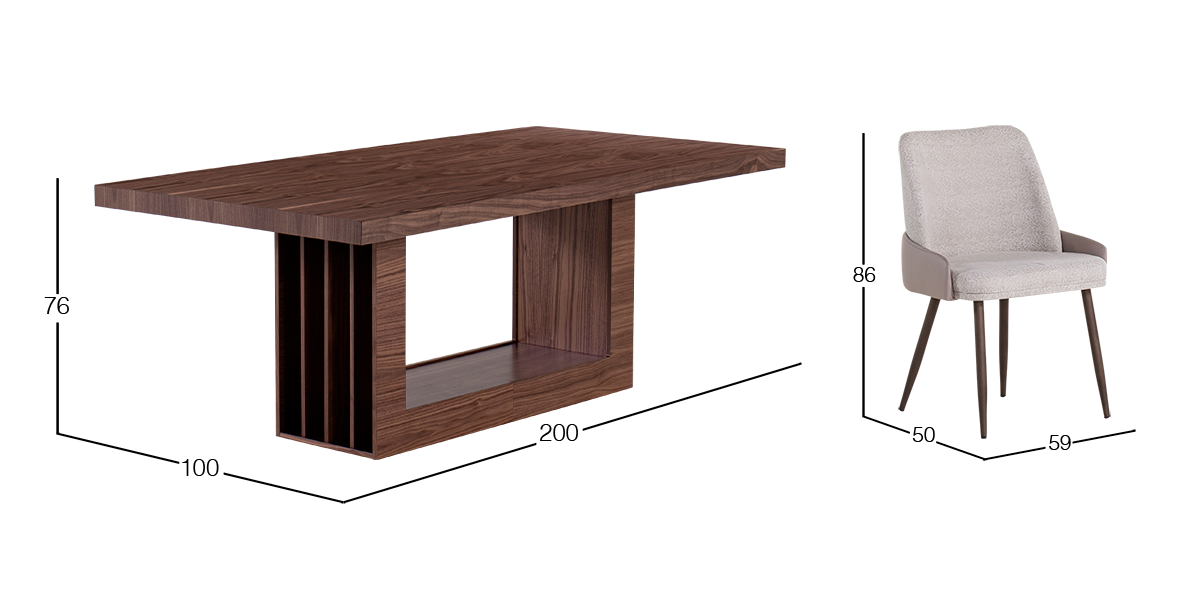 Comedor  200 x 100 cm Kore con 6 Sillas Breda