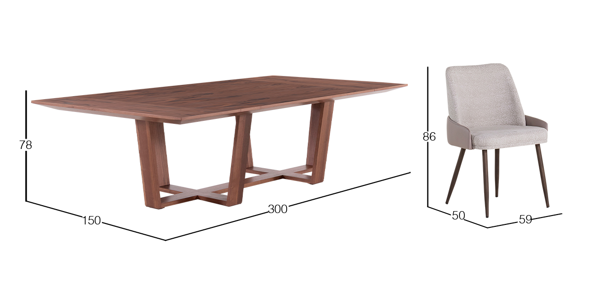 Comedor 300 x 150 cm Loredana con 10 Sillas Breda