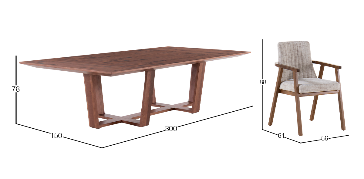 Comedor 300 x 150 cm Loredana con 6 Sillas Vancouver