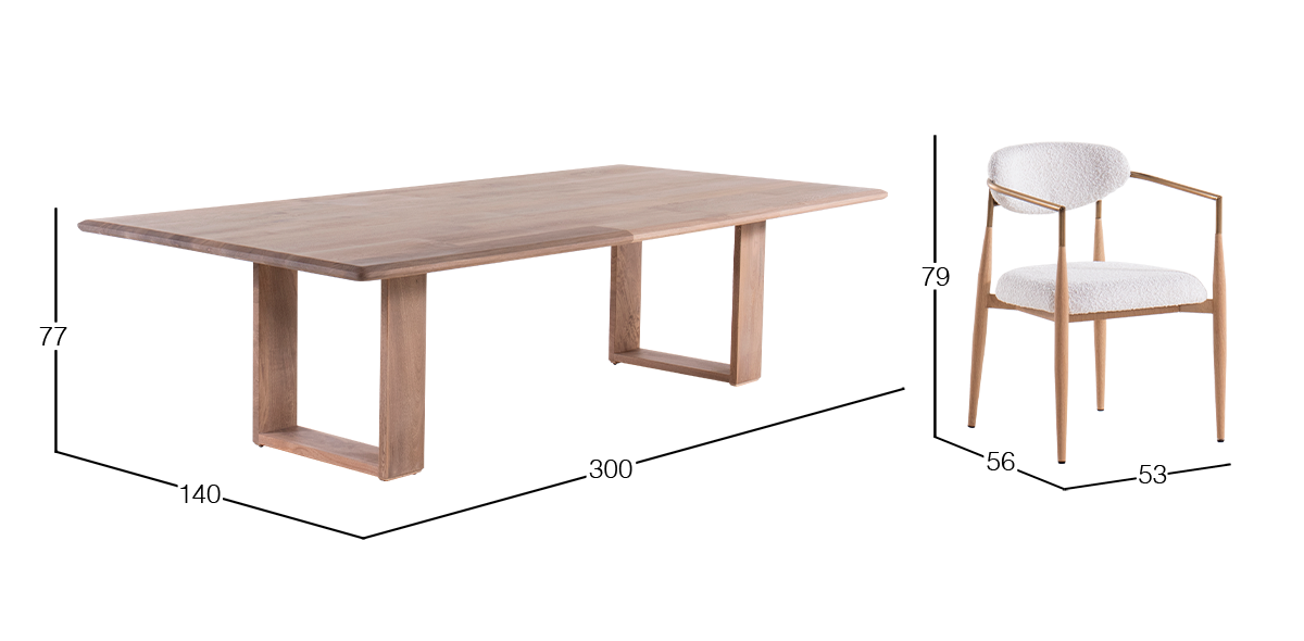 Comedor 300 x 150 cm Palmilla con 8 Sillones Lucca