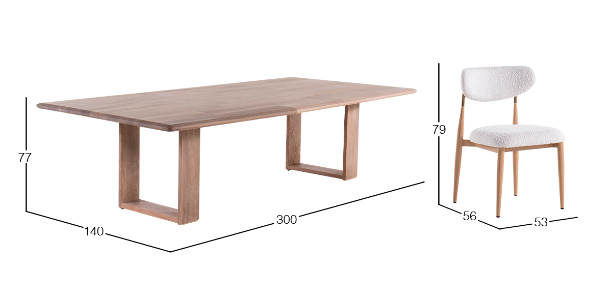 Comedor 300 x 150 cm Palmilla con 8 Sillas Lucca