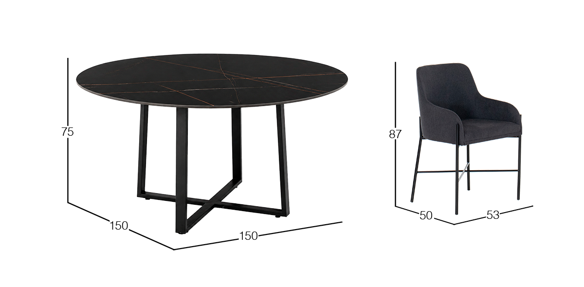 Comedor 150 cm Rokha con 6 Sillas Omega