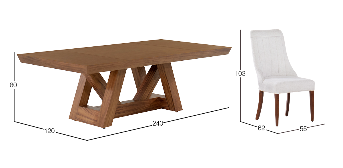 Comedor 240 x 120 cm Matera con 8 Sillas Burgos Kelsi