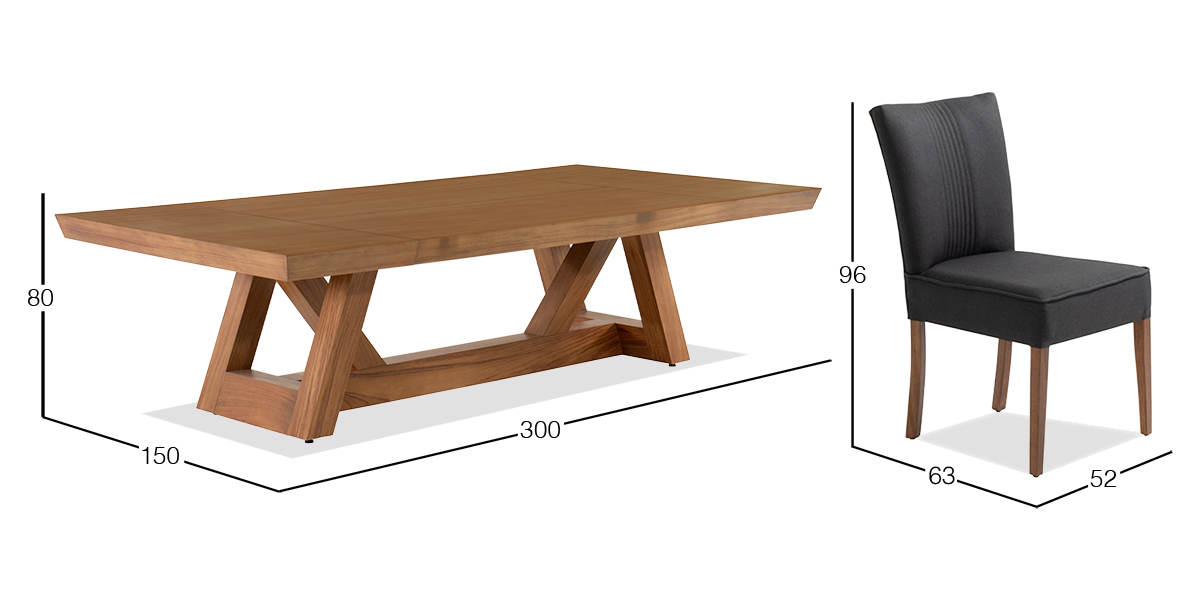 Comedor 300 x 150 cm Matera y 12 Sillas Altare Gris